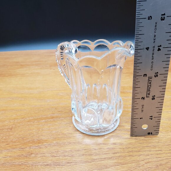Vintage Pressed Glass Creamer Small Pitcher Scalloped Rim Paneled Design 4” - Picture 5 of 7